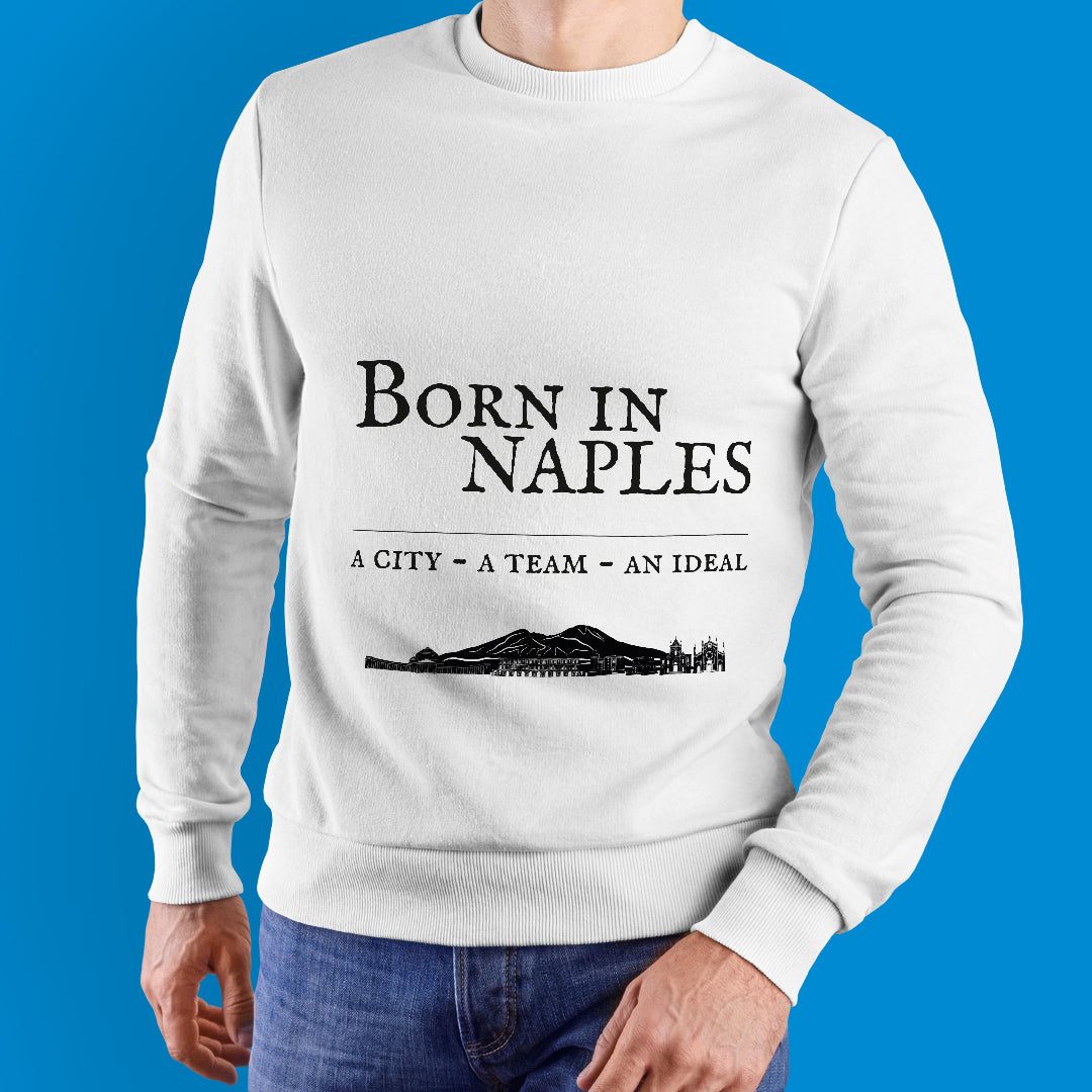 Felpa girocollo "Born in Naples" bianca e nera