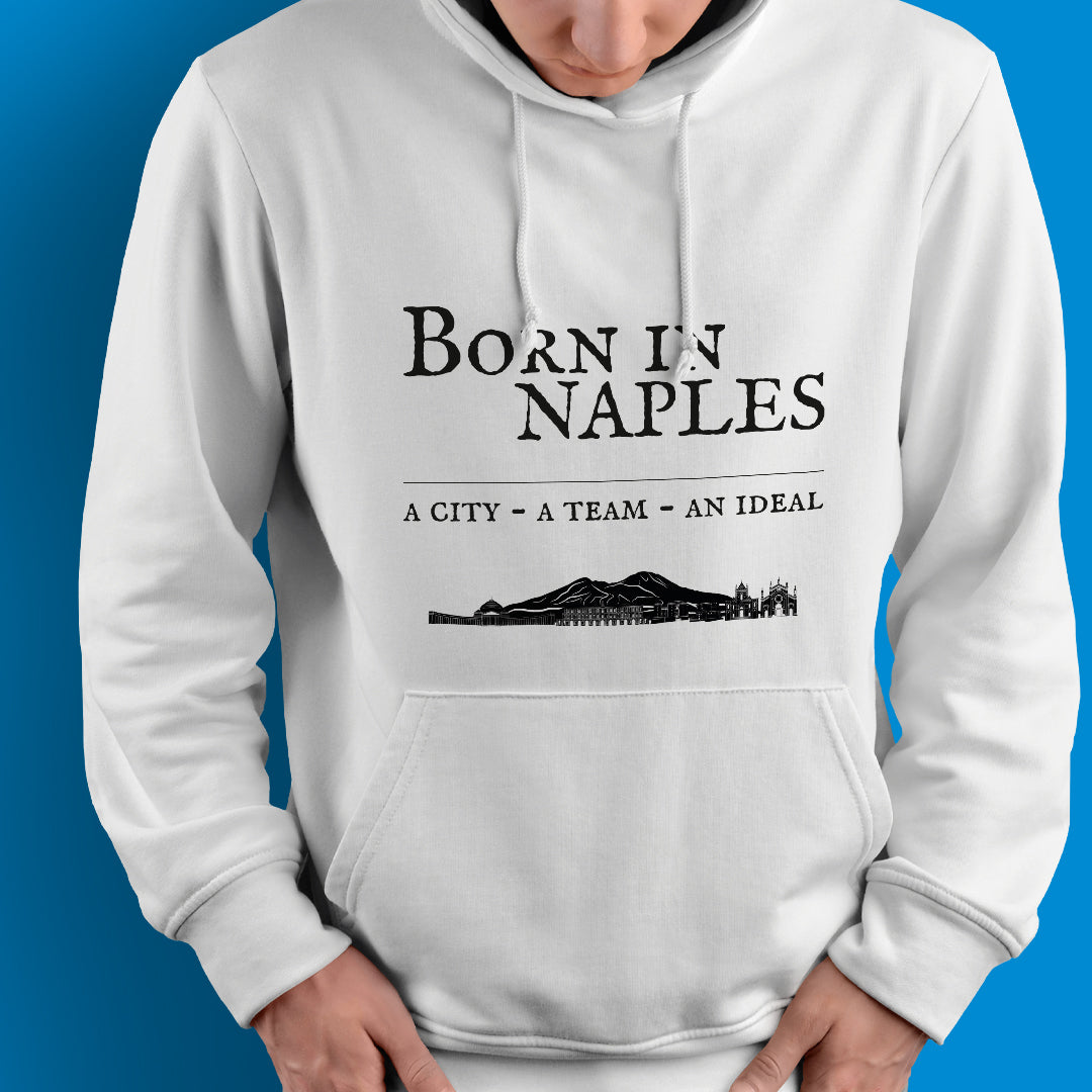 Felpa con cappuccio "Born in Naples" bianca e nera