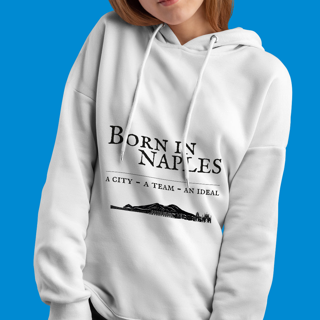 Felpa con cappuccio "Born in Naples" bianca e nera