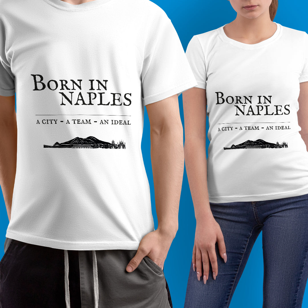 Maglia mezza manica "Born in Naples" bianca e nera
