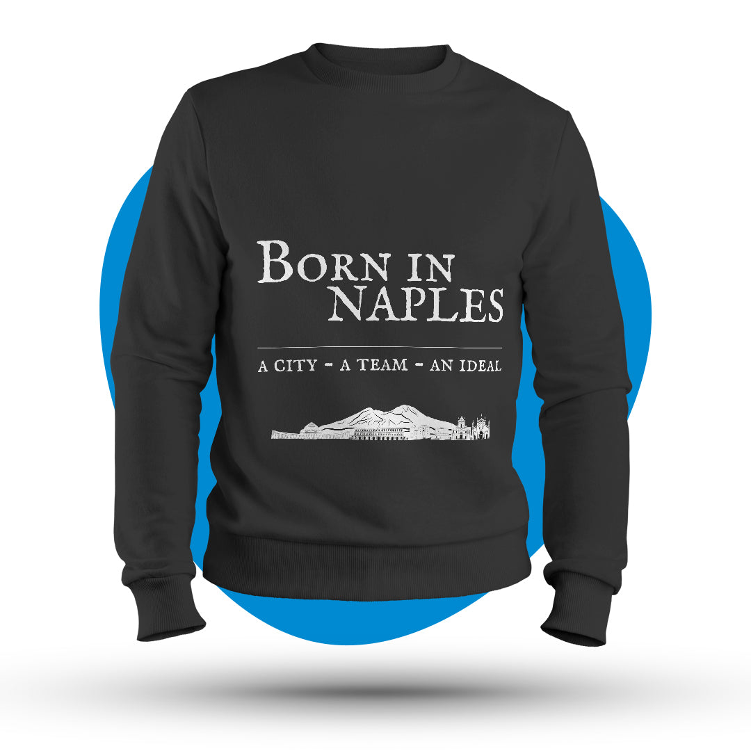 Felpa girocollo "Born in Naples" bianca e nera