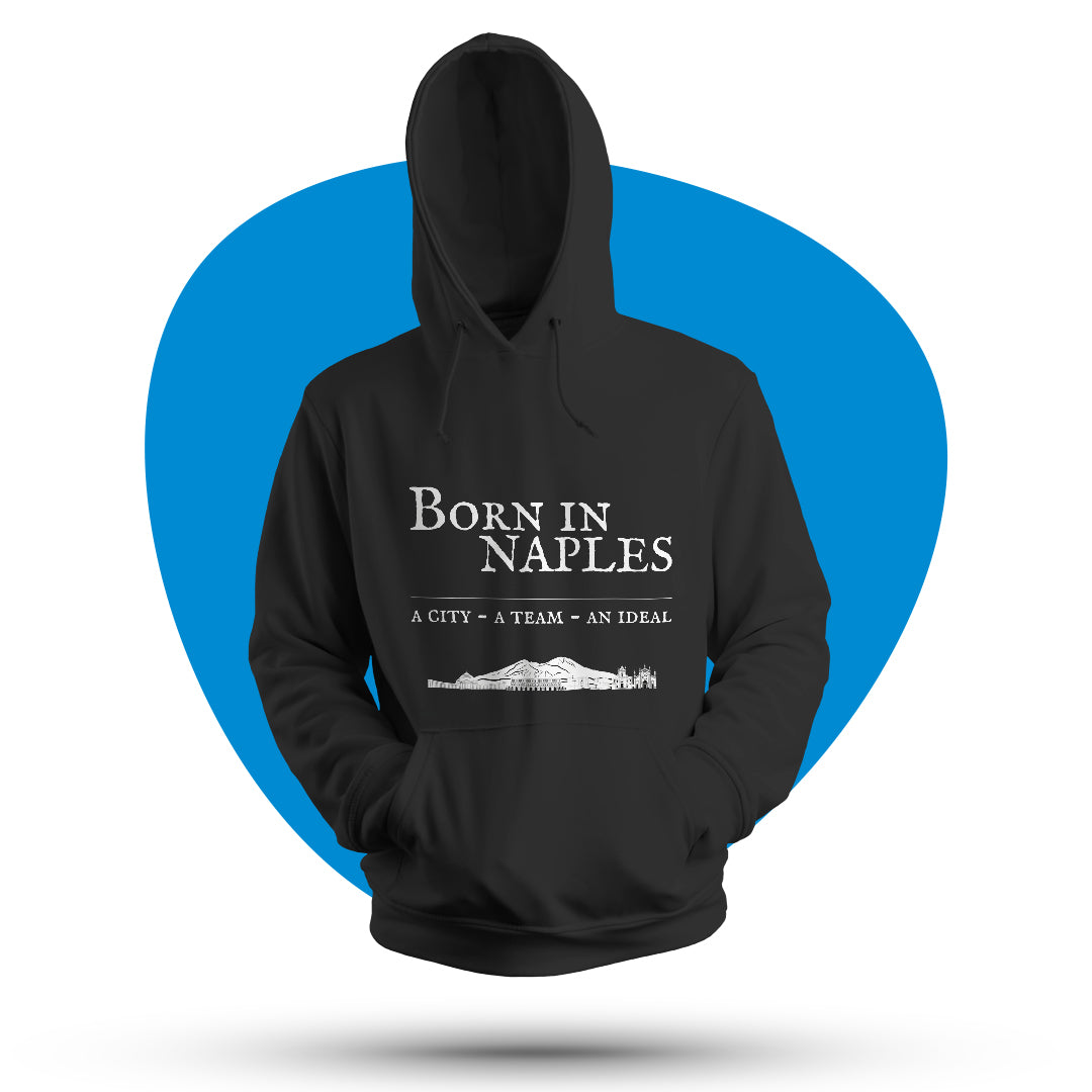 Felpa con cappuccio "Born in Naples" bianca e nera