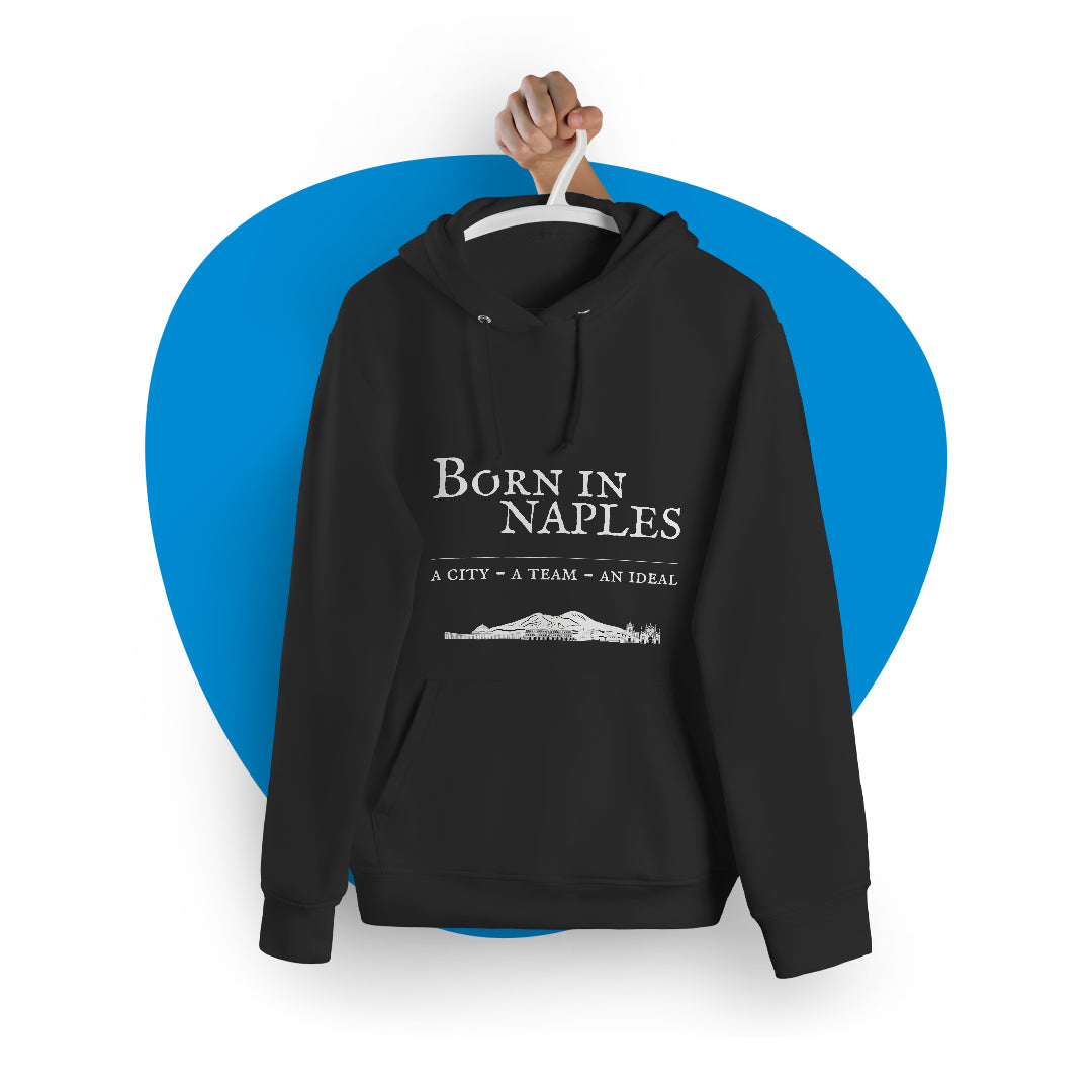 Felpa con cappuccio "Born in Naples" bianca e nera