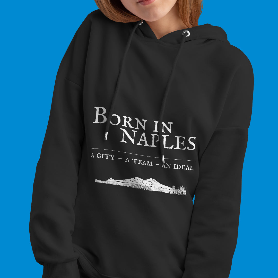 Felpa con cappuccio "Born in Naples" bianca e nera
