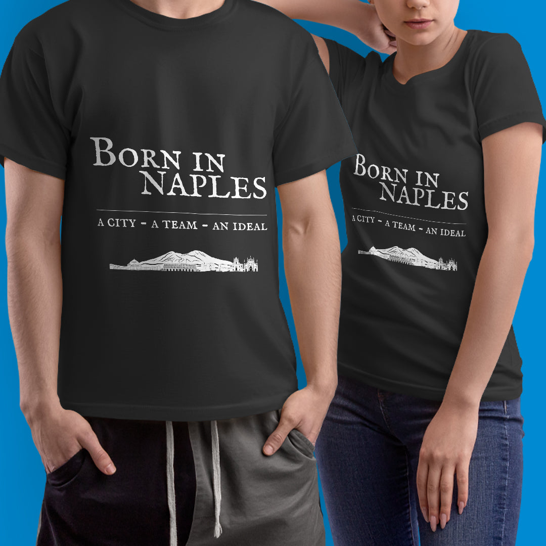 Maglia mezza manica "Born in Naples" bianca e nera