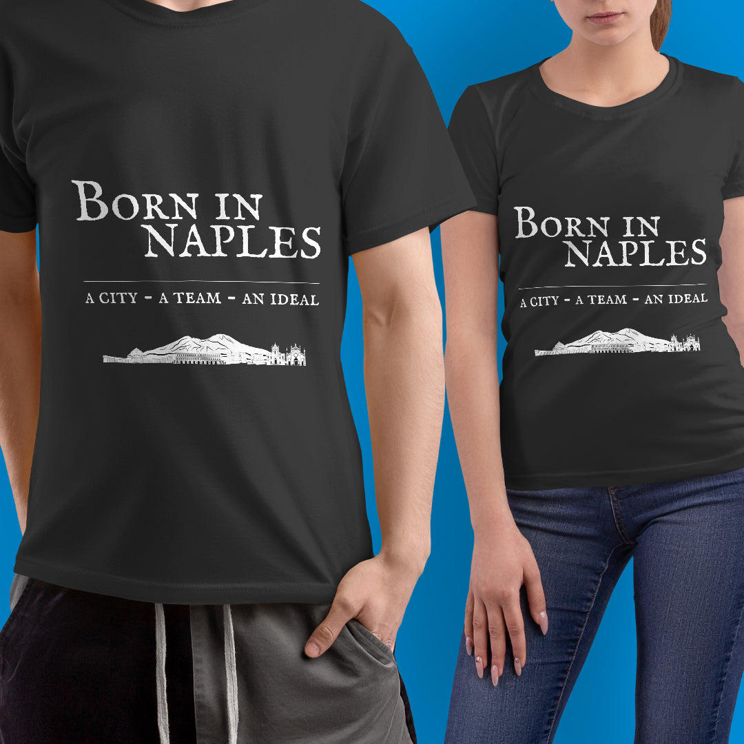 Maglia mezza manica "Born in Naples" bianca e nera