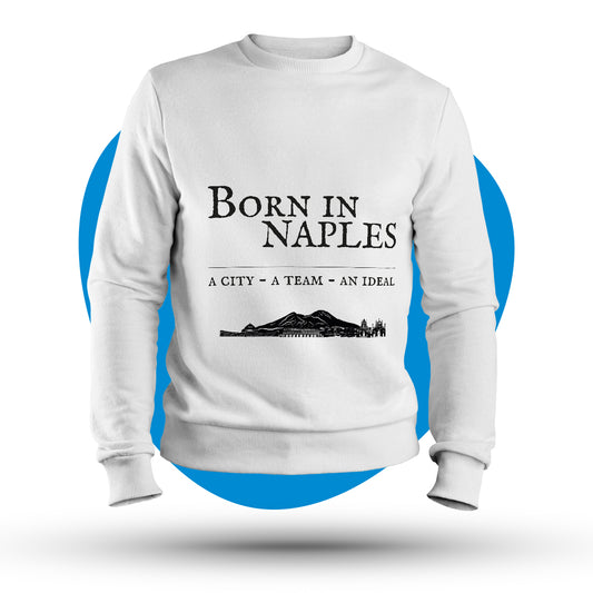 Felpa girocollo "Born in Naples" bianca e nera
