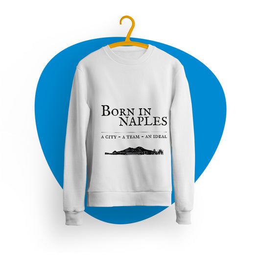 Felpa girocollo "Born in Naples" bianca e nera