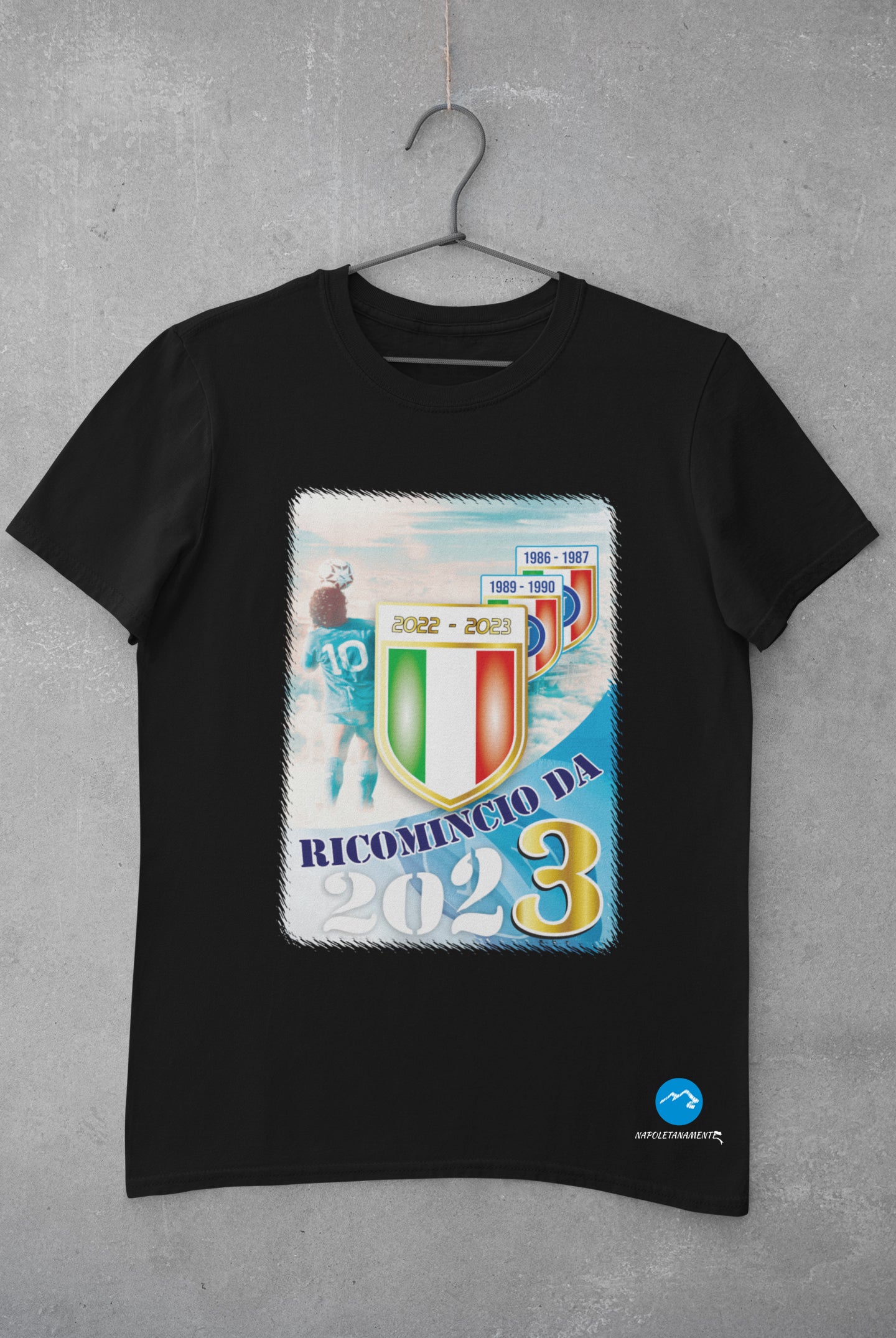 T-shirt scudetto Napoli Ricomincio da Tre colore nero
